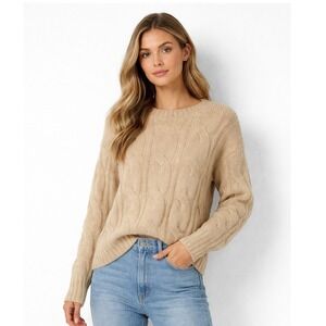 American Eagle Outfitters Cable Knit Sweater Women XS Beige Crewneck Chunky Soft